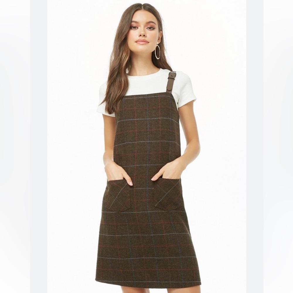Forever 21 Preppy Contemporary Brown Plaid Dress School Boho Layer - Size S